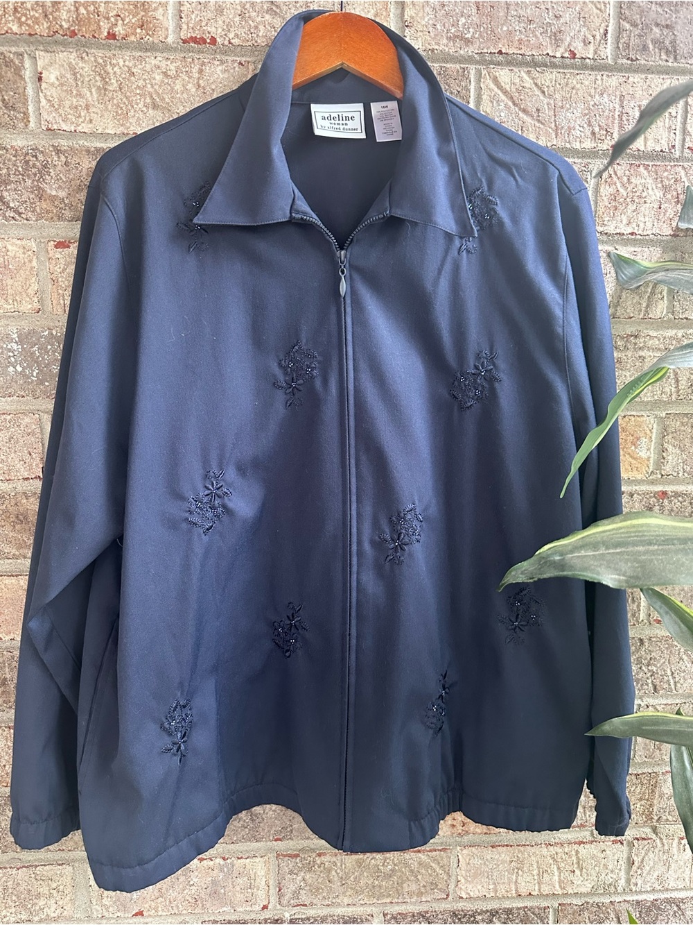 Adeline Navy Embroidered Zip-Front Shirt Jacket size 16w